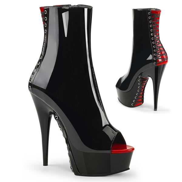 DELIGHT-1025 Pleaser High Heels platform ankle boot black red corset style