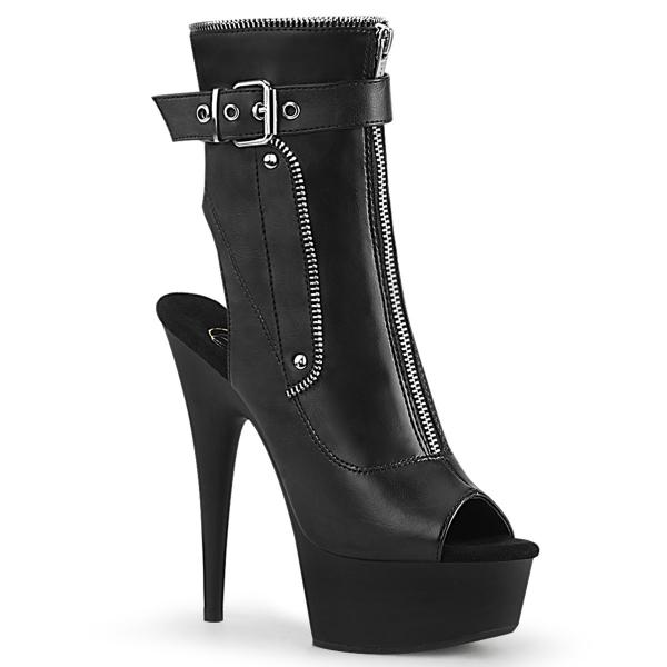DELIGHT-1035 Pleaser high heels platform peep toe ankle boots black zipper studs