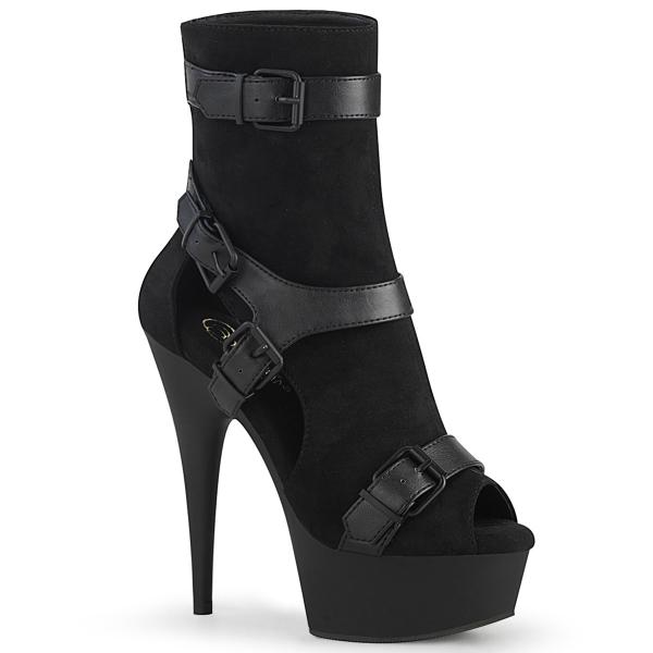 Sale DELIGHT-1037 Pleaser vegan high heels ankle boot cutouts black suede matte 37