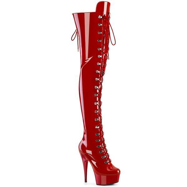 DELIGHT-3022 Pleaser tigh high heels platform boot red stretch patent