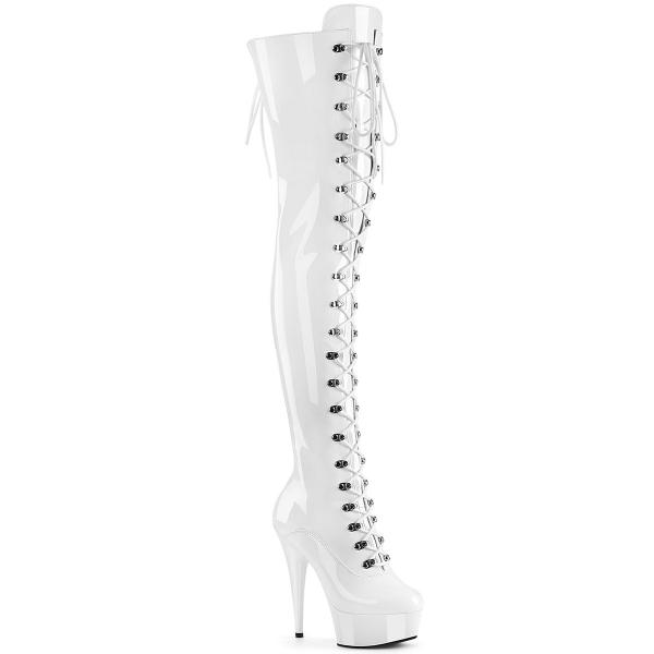 DELIGHT-3022 Pleaser tigh high heels platform boot white stretch patent