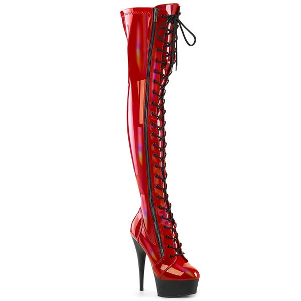 Sale DELIGHT-3029 Pleaser high heels stretch hologram otk boots red patent black 39