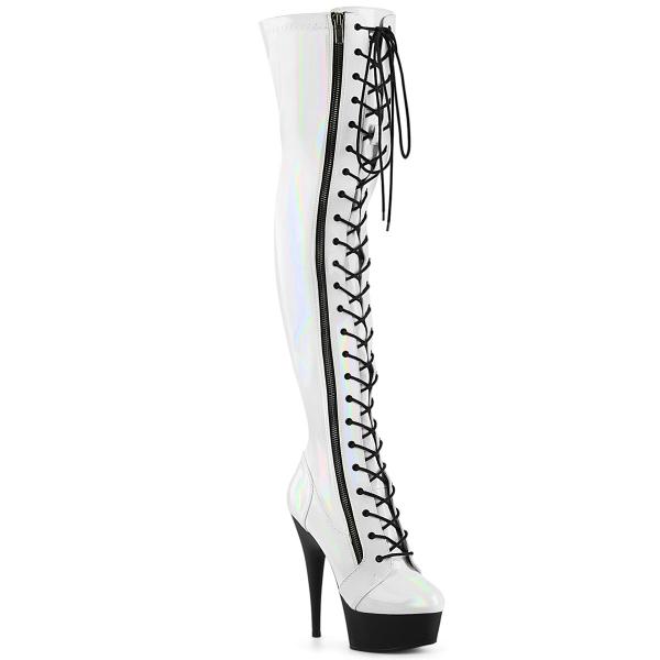 DELIGHT-3029 Pleaser high heels stretch hologram otk boots weiß patent black