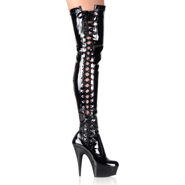 Sale DELIGHT-3050 Pleaser High Heels Overkneestiefel schwarz Lack seitliche Schnürung 43