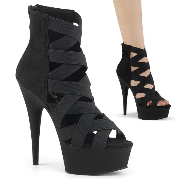 Sale DELIGHT-600-24 Pleaser High Heels platform cage style elastic straps booties black suede 44