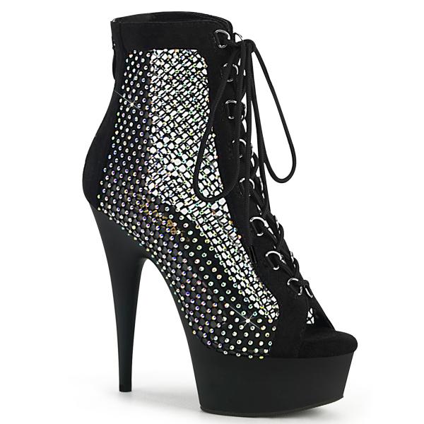 DELIGHT-600-33RM Pleaser high heels peep toe ankle boot AB rhinestones black suede matte