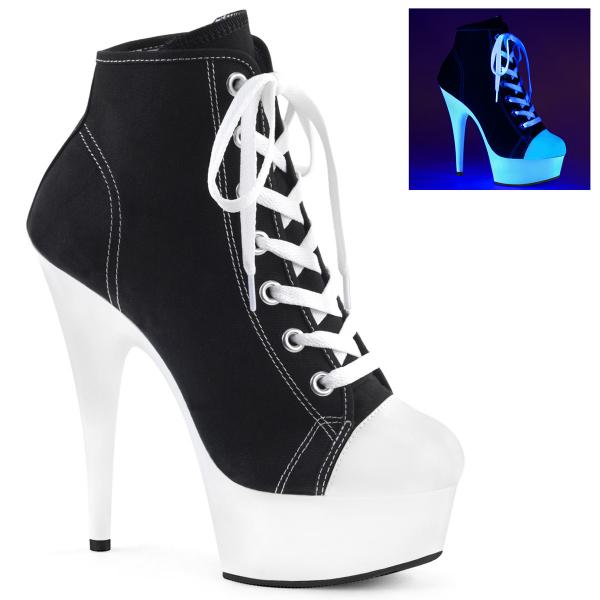 Sale DELIGHT-600SK-02 Pleaser High Heels platform canvas sneakers black white blacklight uv reactive 39