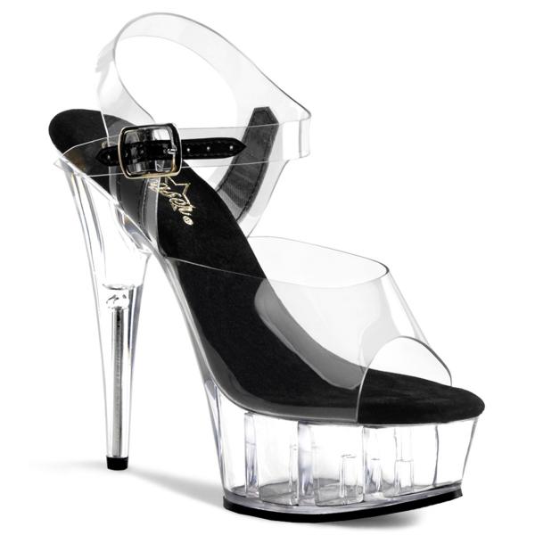 DELIGHT-608 Pleaser High-Heels Plateausandaletten klar schwarze Lederinnensohle