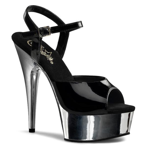 Sale DELIGHT-609 Pleaser High-Heels Plateausandaletten schwarz Lack silber Chrom 37