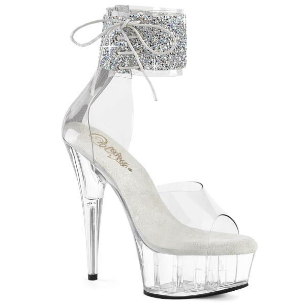 DELIGHT-624RS-02 Pleaser vegan high-heels platform anjle cuff sandal clear silver AB rhinestones