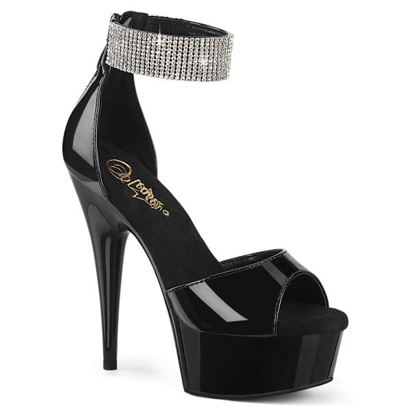 DELIGHT-625 Pleaser peep toe ankle cuff platform sandal black patent matte rhinestones