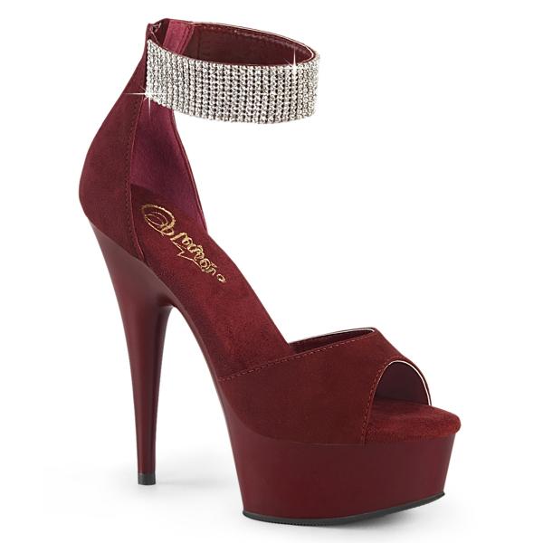 DELIGHT-625 Pleaser peep toe ankle cuff platform sandal burgundy suede matte rhinestones