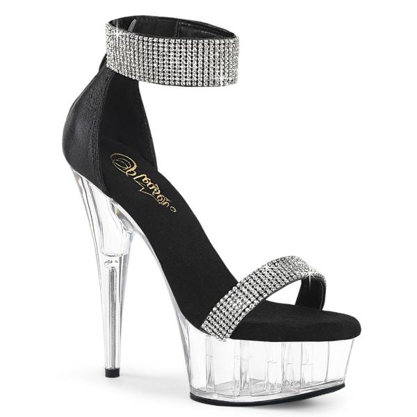 DELIGHT-641 Pleaser Damen Strass Riemchen Plateausandaletten schwarz schimmernder Stoff