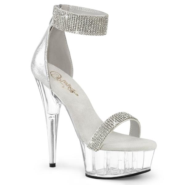 DELIGHT-641 Pleaser Damen Strass Riemchen Plateausandaletten silber schimmernder Stoff