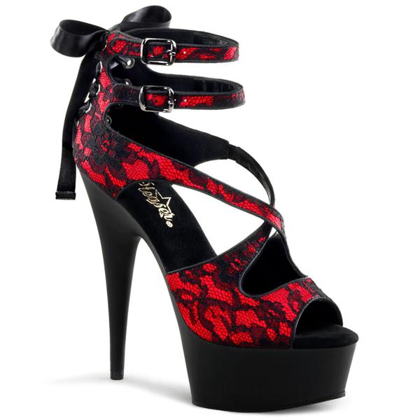 Sale DELIGHT-678LC Pleaser high heels platform criss cross double ankle strap sandal red black satin-lace 38