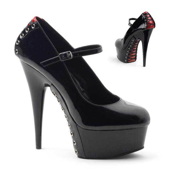 Sale DELIGHT-687FH Pleaser High-Heels Riemchen Pumps schwarz rot Lack Korsett Schnürung 41