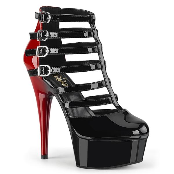 DELIGHT-695 Pleaser vegan high heels platform strappy cage bootie black red patent