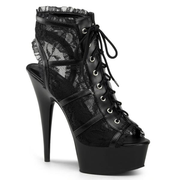 DELIGHT-696LC Pleaser high heels platform open toe bootie black with lace trim detail