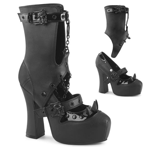 Sale DEMON-13 DemoniaCult platform pump rubber spike snap-on stap skull buckle black matte 40