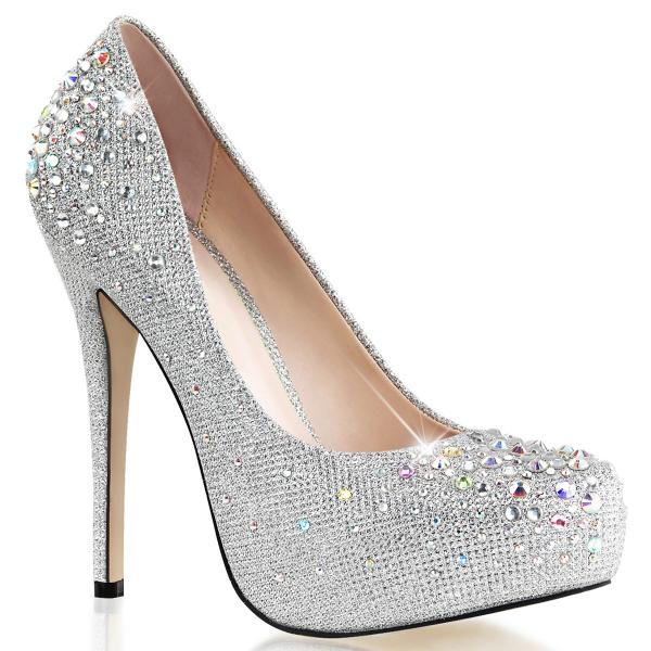 Sale DESTINY-06R Fabulicious Damen Plateau High Heels Pumps silber Glitter Gewebe Strass 37