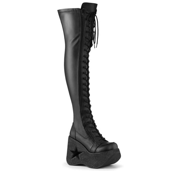 Sale DYNAMITE-300 DemoniaCult Plateauverkneestiefel Stern Cutout schwarz Stretch Lederoptik 37