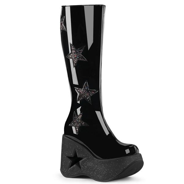 Sale DYNAMITE-218 DemoniaCult vegane Damen Plateaustiefel Sterndetail schwarz Lack Glitter 38