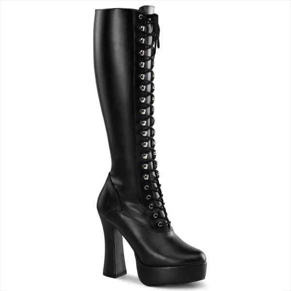 ELECTRA-2023 Pleaser High-Heels Stretch Schnür-Plateaustiefel schwarz Lederoptik