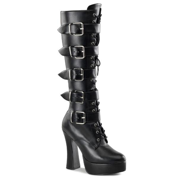 Sale ELECTRA-2042 Pleaser High-Heels Plateaustiefel fünf Riemen schwarz Lederoptik 38