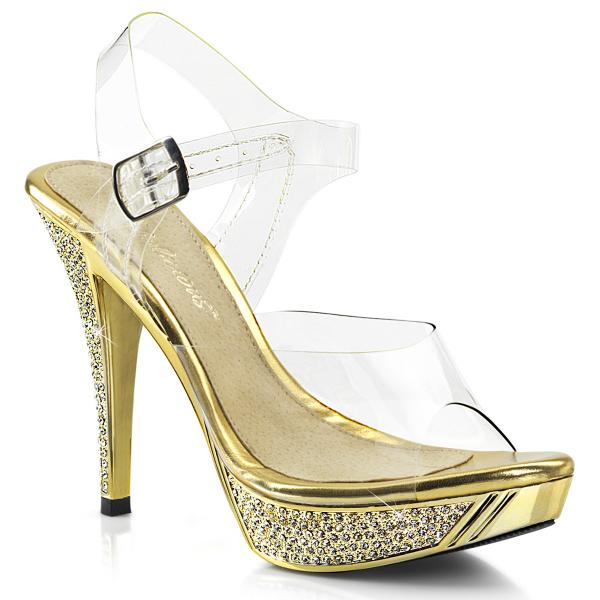 ELEGANT-408 Fabulicious High-Heels Plateausandaletten klar gold Chrom mit Strass