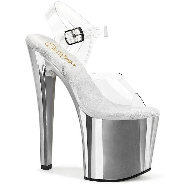 ENCHANT-708 Pleaser platform ankle strap sandal prismatic linear design clear silver chrome