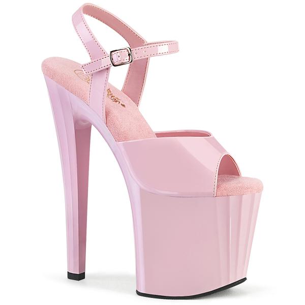 Sale ENCHANT-709 Pleaser platform ankle strap high heels sandal linear desin baby pink patent 37