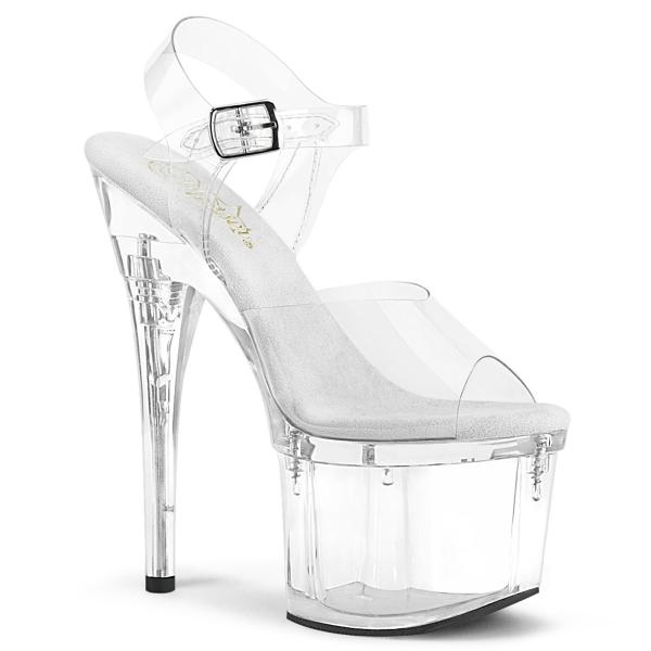 ESTEEM-708 Pleaser High-Heels Plateausandaletten transparent Mikrofaser-Innensohle