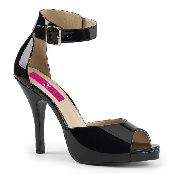 Sale EVE-02 Pleaser Pink Label high heels platform closed back ankle strap sandal black patent 44