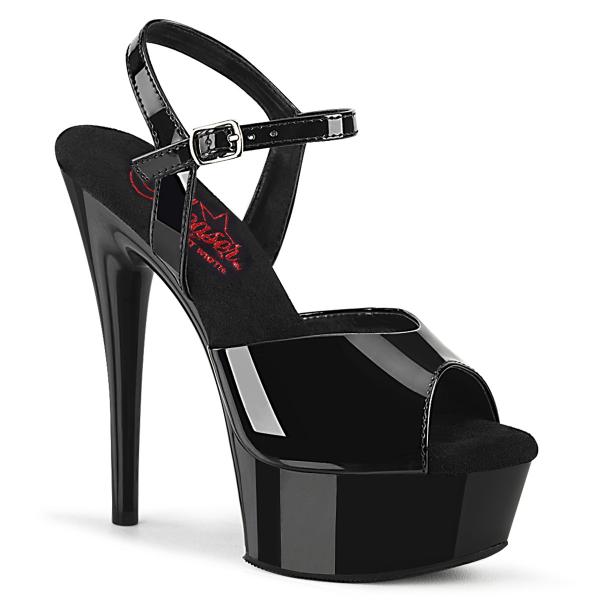 EXCITE-609 Pleaser vegan high heels ankle strap platform sandal black patent