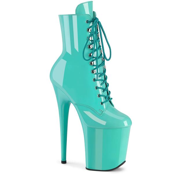 FLAMINGO-1020 Pleaser High Heels platform lace-up front ankle boot aqua patent