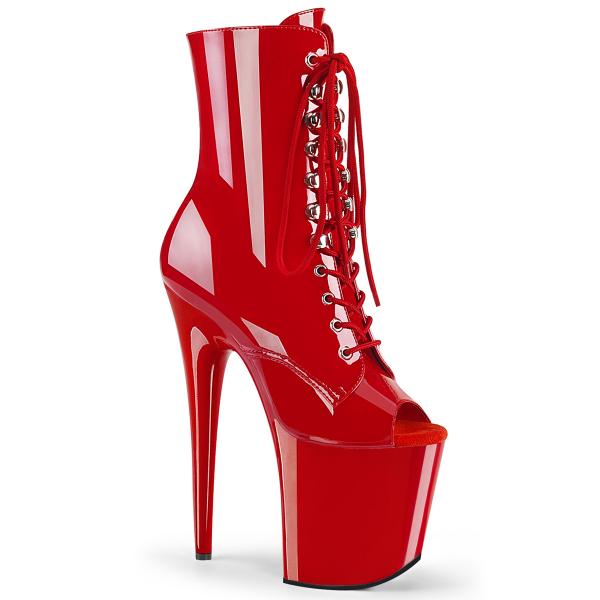 FLAMINGO-1021 Pleaser high heels platform peep toe ankle boot red patent