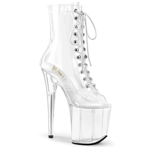 FLAMINGO-1021C Pleaser peep toe high heels platform ankle boot clear