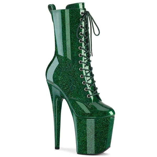 FLAMINGO-1040GP Pleaser vegan high heels ankle boot emerald green glitter patent