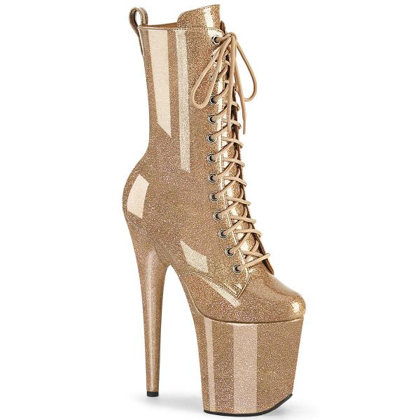 FLAMINGO-1040GP Pleaser Damen High Heels Plateaustiefeletten gold Glitter Lack