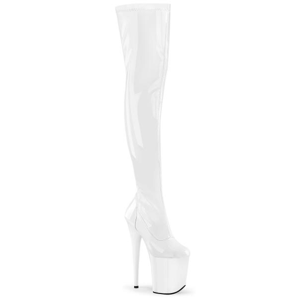 FLAMINGO-3000 Pleaser sexy High Heels Plateauoerkneestiefel Stretch weiß Lack