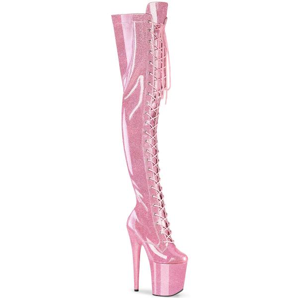 FLAMINGO-3020GP Pleaser vegan platform high heels thigh high boot baby pink glitter patent