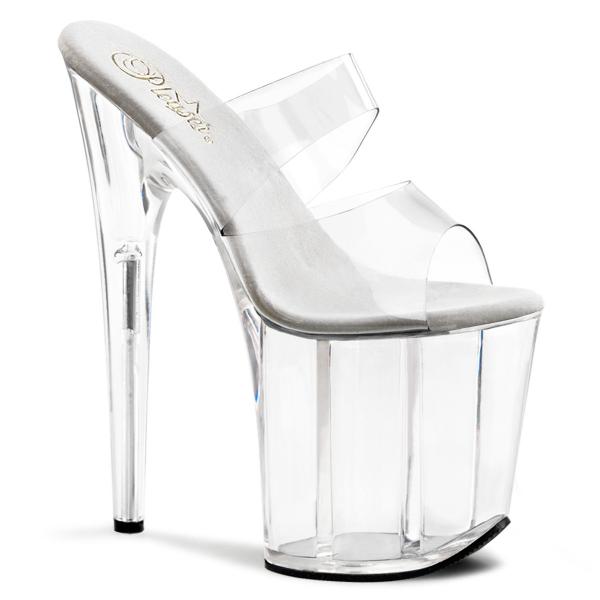 FLAMINGO-802 Pleaser high heels platform slide double strap clear