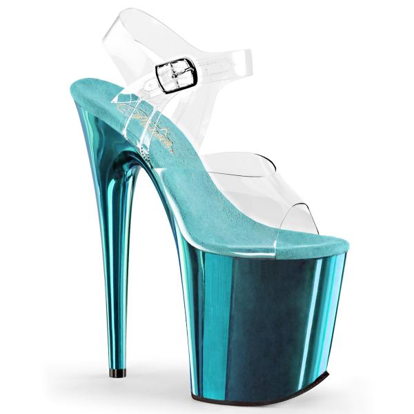 FLAMINGO-808 Pleaser High-Heels Plateau Sandaletten transparent türkis chrom