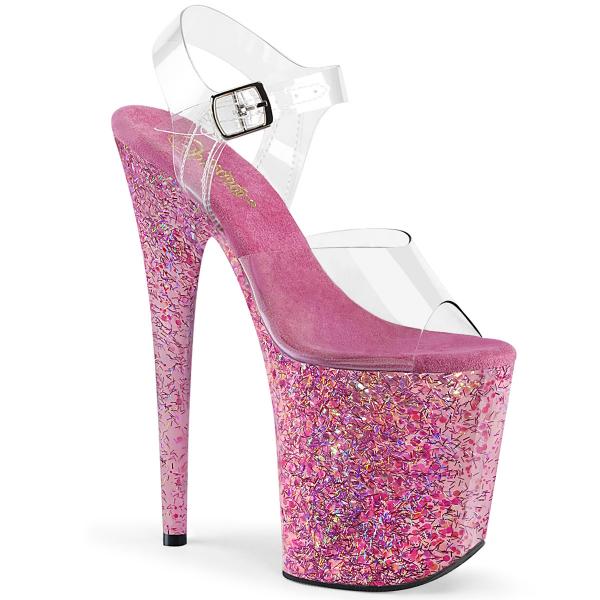 FLAMINGO-808CF Pleaser high heels platform sandal clear pink confetti