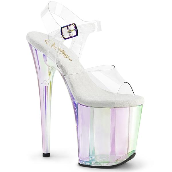 FLAMINGO-808HT Pleaser highheels platform ankle strap sandal clear holo tinted