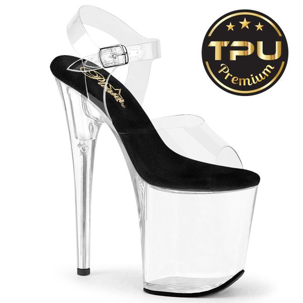 FLAMINGO-808PREM Pleaser vegan high heels pole dance platform ankle strap clear black TPU