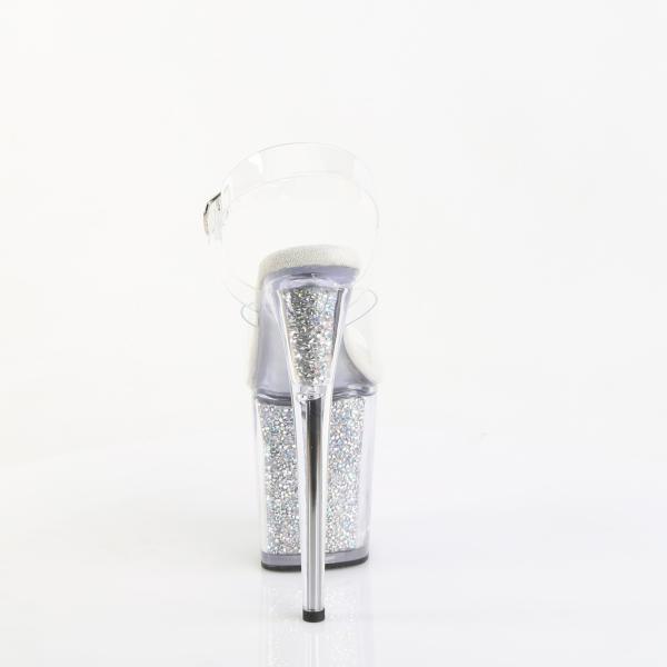 FLAMINGO-808PREM-RSI Pleaser Pole Dance Plateausandaletten klar silber AB Strass TPU