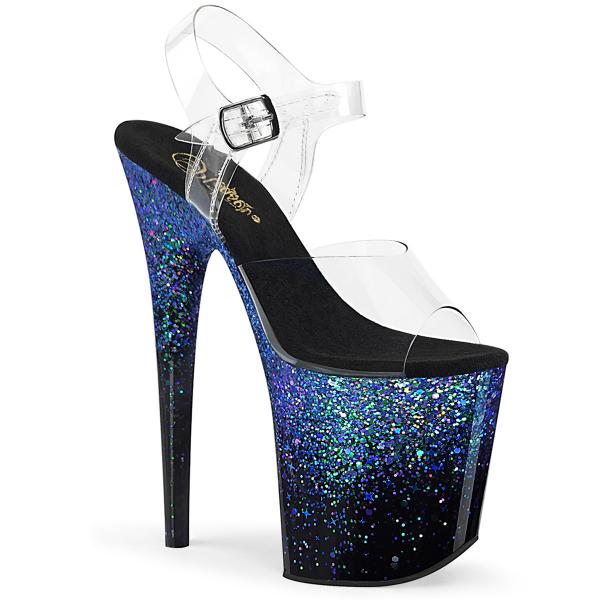 Auktion FLAMINGO-808SS Pleaser High Heels Plateausandaletten blau Multi Glitter Verlauf 38