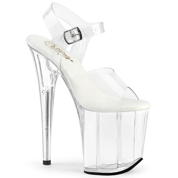 FLAMINGO-808VL Pleaser vegan high heels platform ankle strap sandal clear