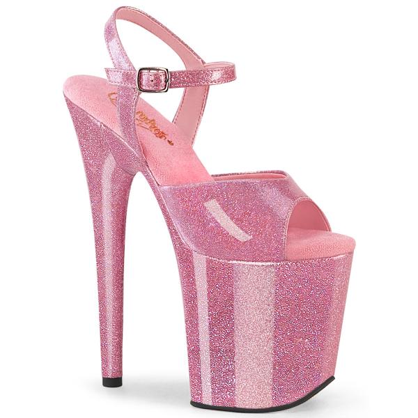 FLAMINGO-809GP Pleaser high heels platform ankle strap sandal baby pink glitter patent